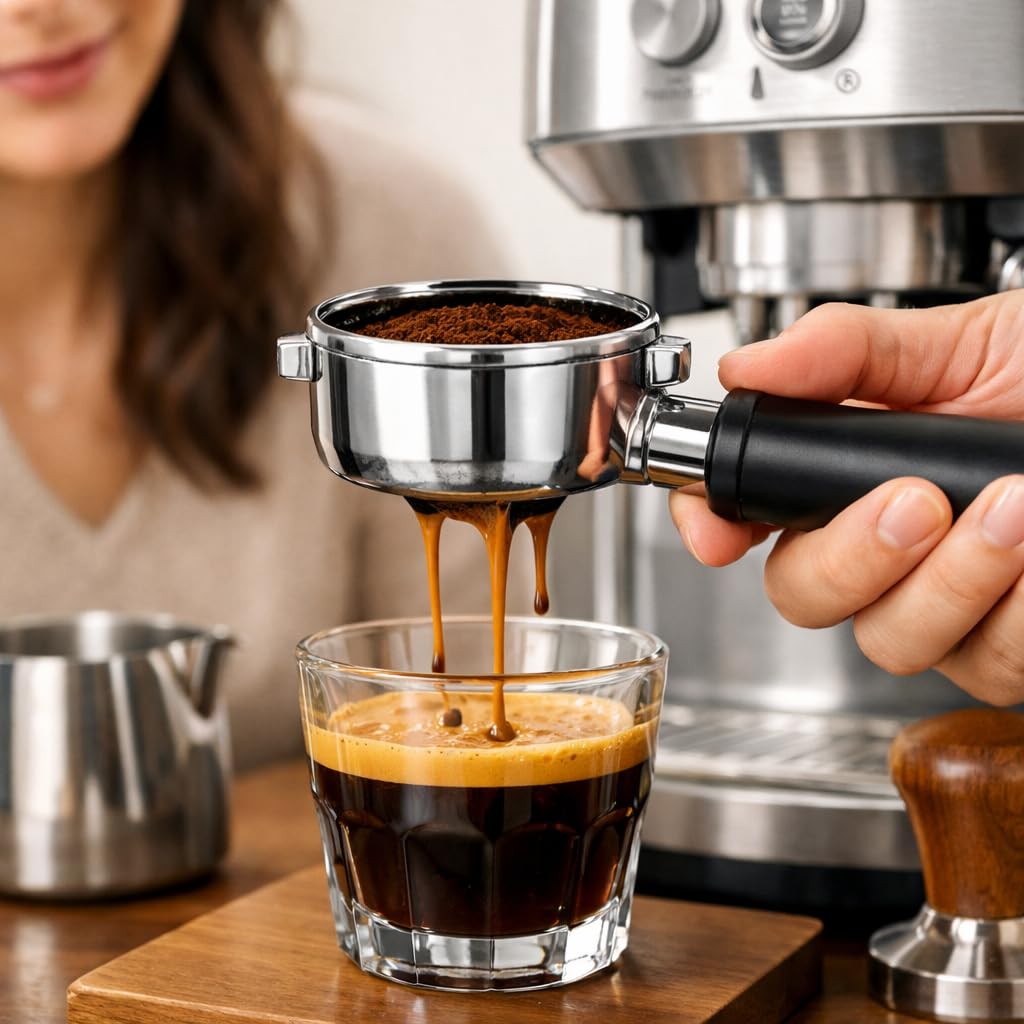 Aramox Portafiltro Senza Fondo 54mm (Naked Portafilter) in Acciaio Inossidabile per Macchina da Caffè Espresso, con Manico in Palissandro, Professionale