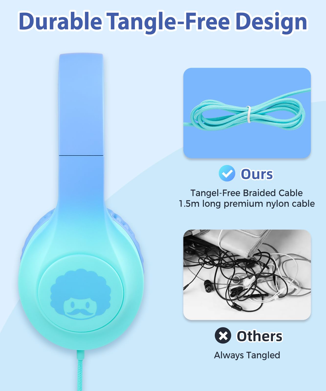 Rockpapa C24 On-Ear Wired Headphones with Mic, Foldable Lightweight Headphones with Tangle-Free 3.5mm Jack - Image 4