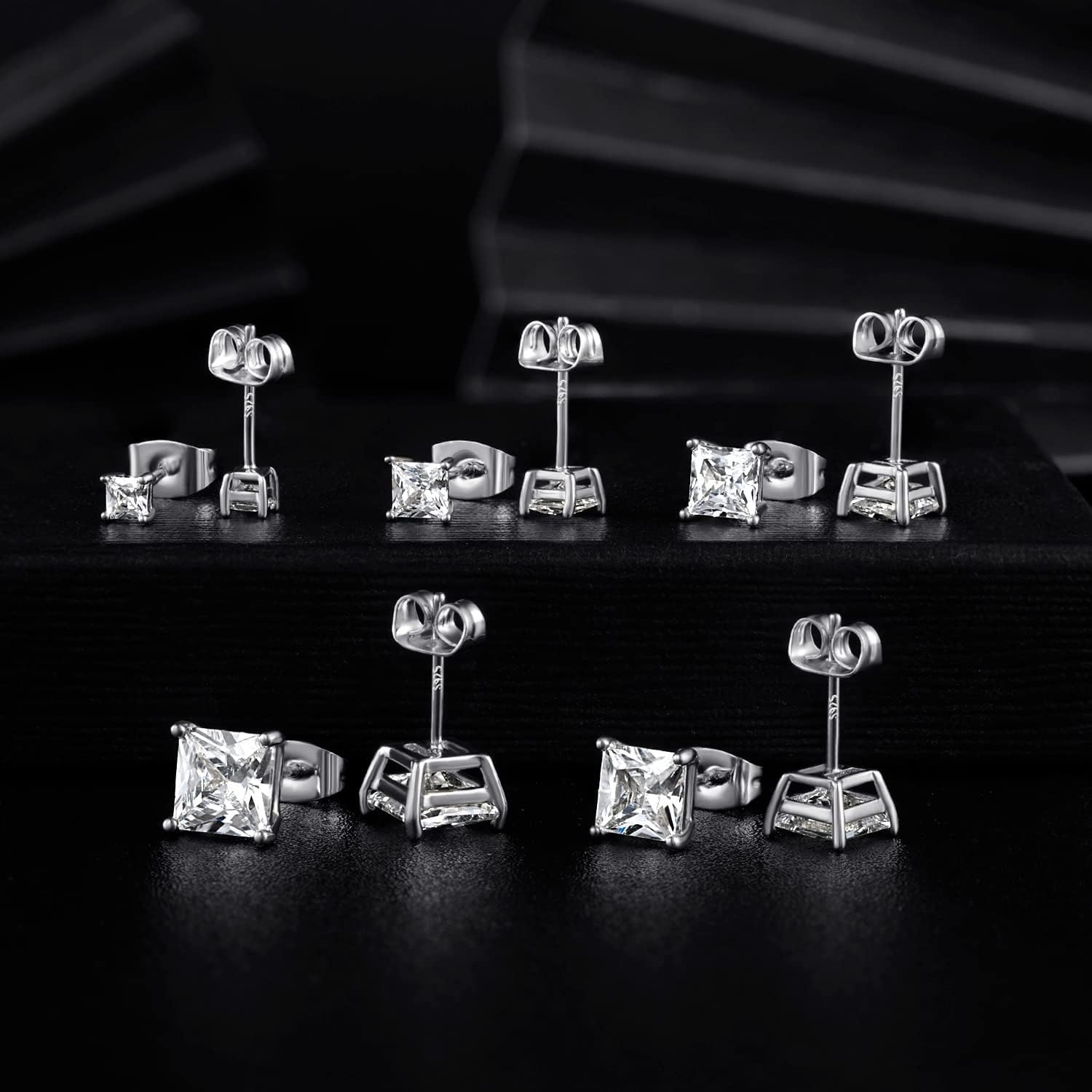 Princess Cut Cubic Zirconia 925 Sterling Silver Post Stud Earrings for Women Men