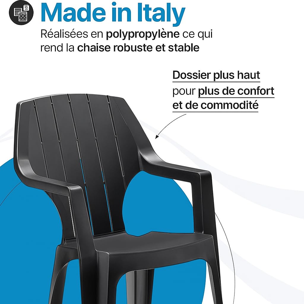 Tomaino - Ensemble de chaises de Jardin empilables en Plastique -Chaise d'extérieur en Plastique Effet Bois (Noir)