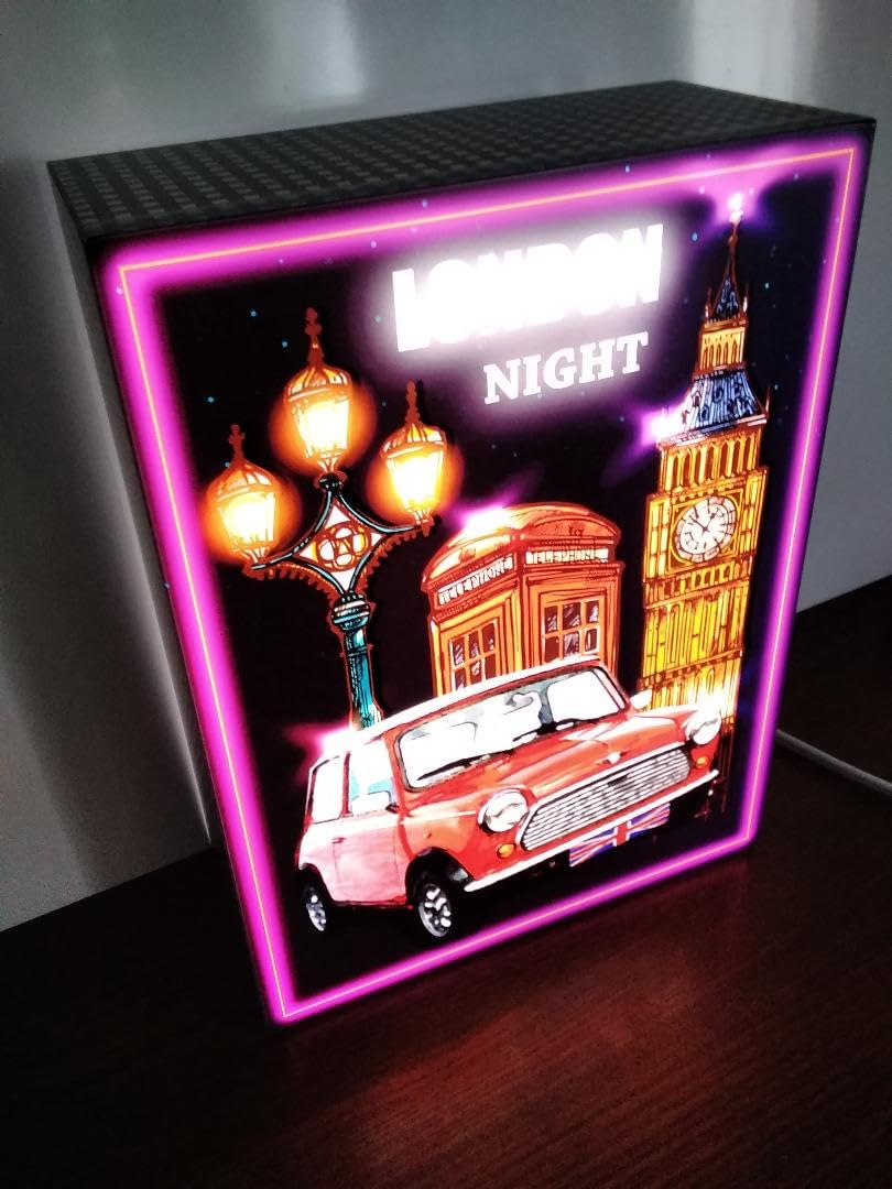 Amazon.co.jp: UK イギリス ロンドン ミニクーパー 夜景 看板 置物 