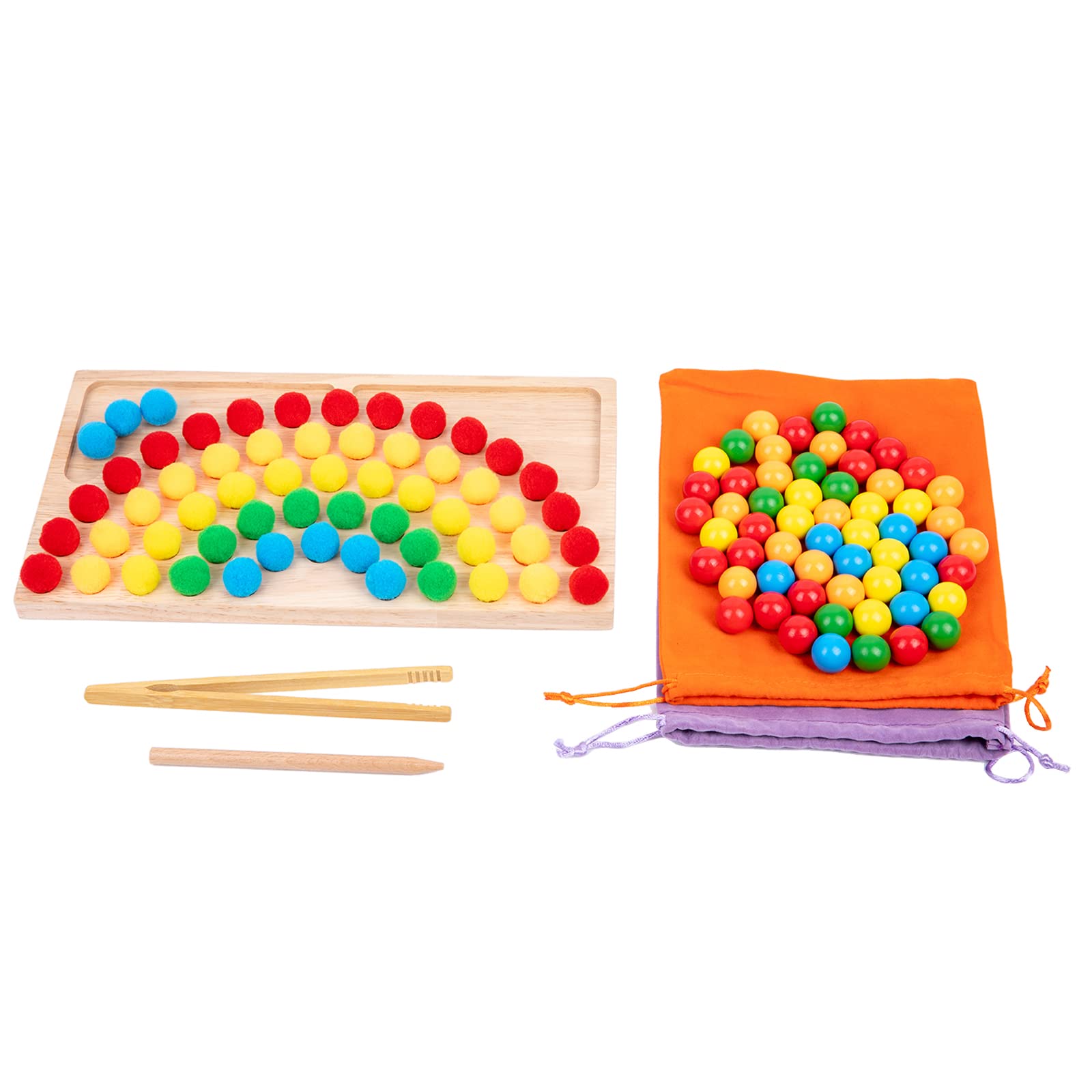 Adena Montessori Wooden Peg Balls Double-Sided Rainbow Beads Game Counting Matching Game Bead Counting Fine Motor Skill Montessori Toys Early
