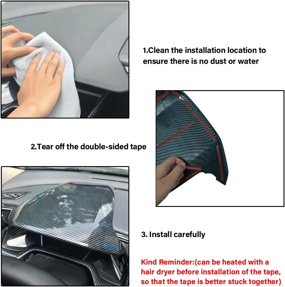 Car Dashboard Cover Decorate Dash Covers Trim Compatible with Honda Civic Accessories 10th Gen 2016 2017 2018 2019 2020 2021 ABS Carbon Fiber Style Interior