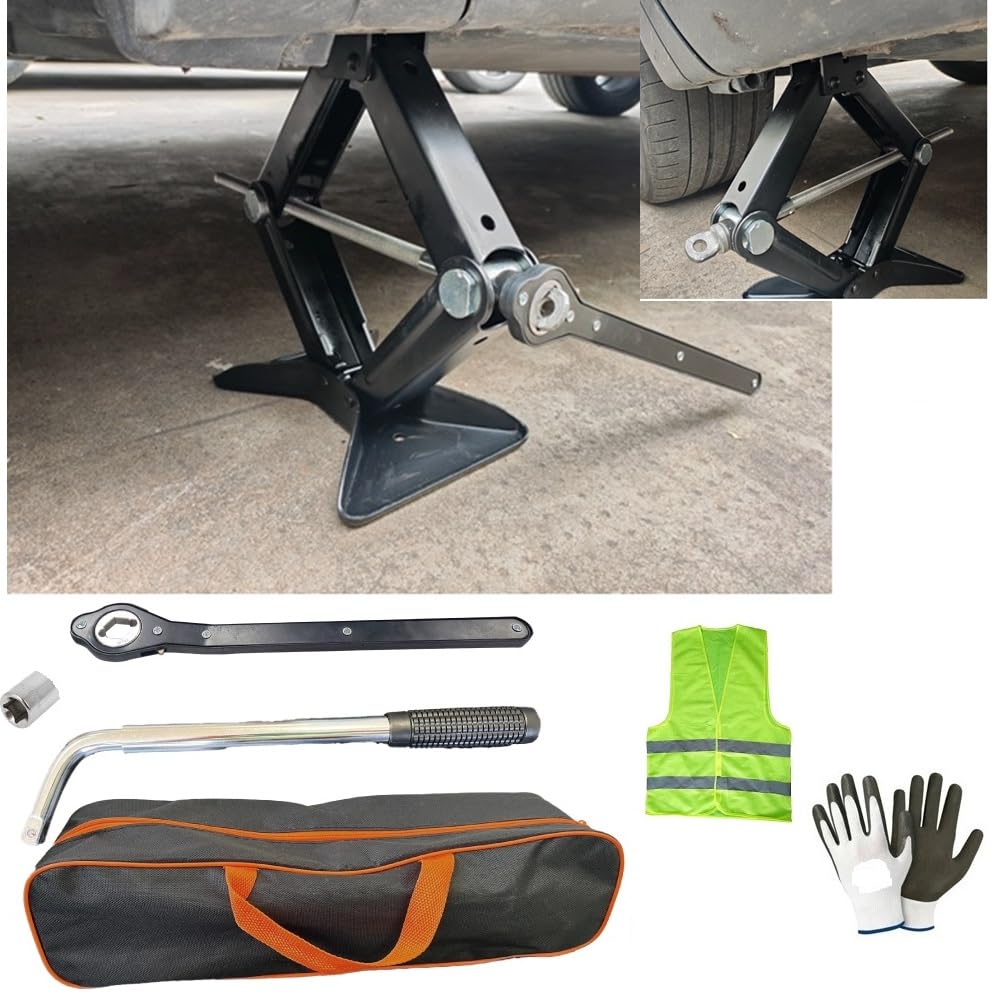 CRIC A PANTOGRAFO DA 2 TONNELLATE COMPATIBILE CON PEUGEOT PARTNER TEPEE KIT PER AUTO CON CRICCHETTO E CHIAVE A BUSSOLA ALLUNGABILE TELESCOPICA SET PER EMERGENZA STRADALE AUTOMOBILI