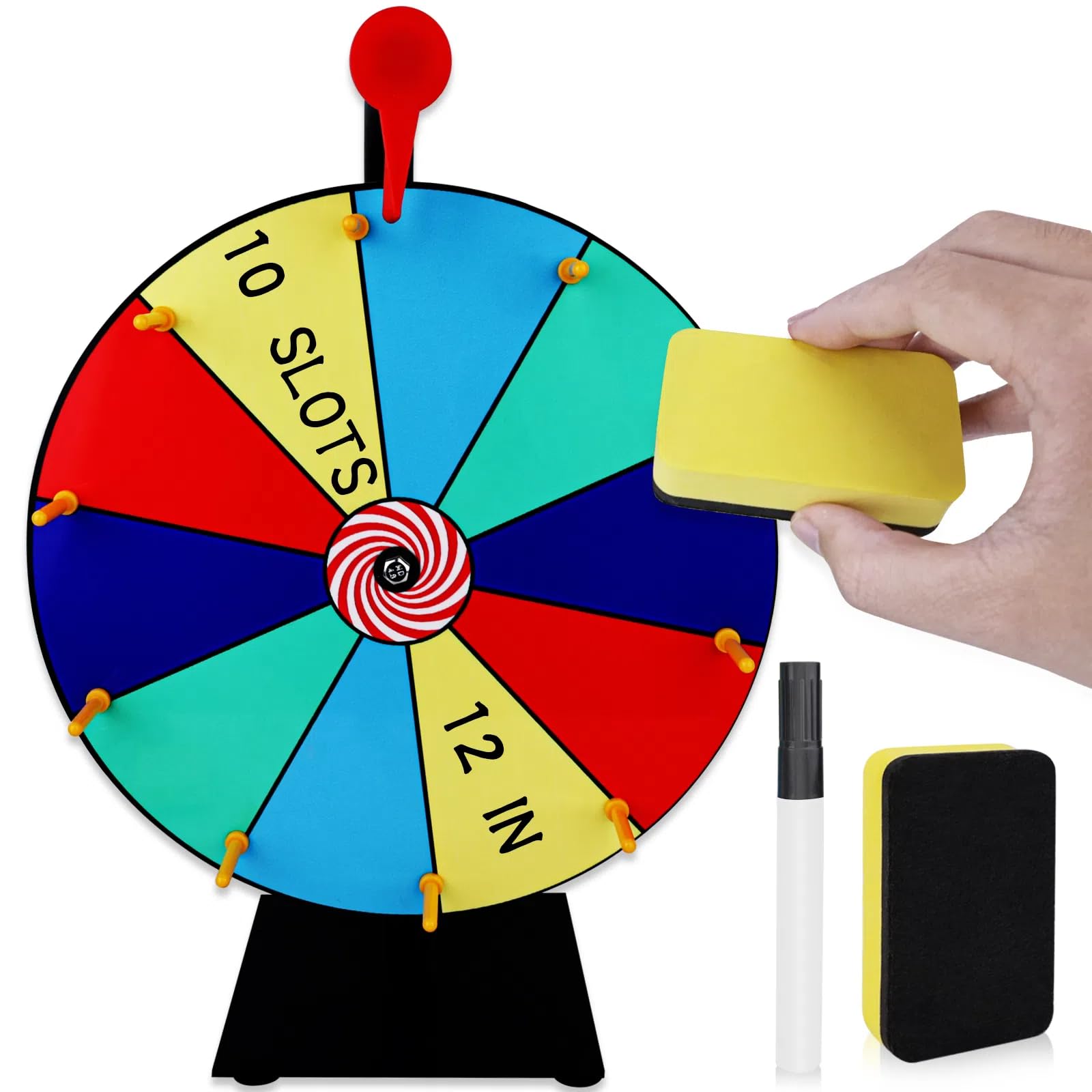 Yempum Ruota della Fortuna,30 cm La Ruota della Fortuna Personalizzabile con 10 Scomparti, con Gomma e Pennarello, per Feste di Gioco, Carnival Gioco