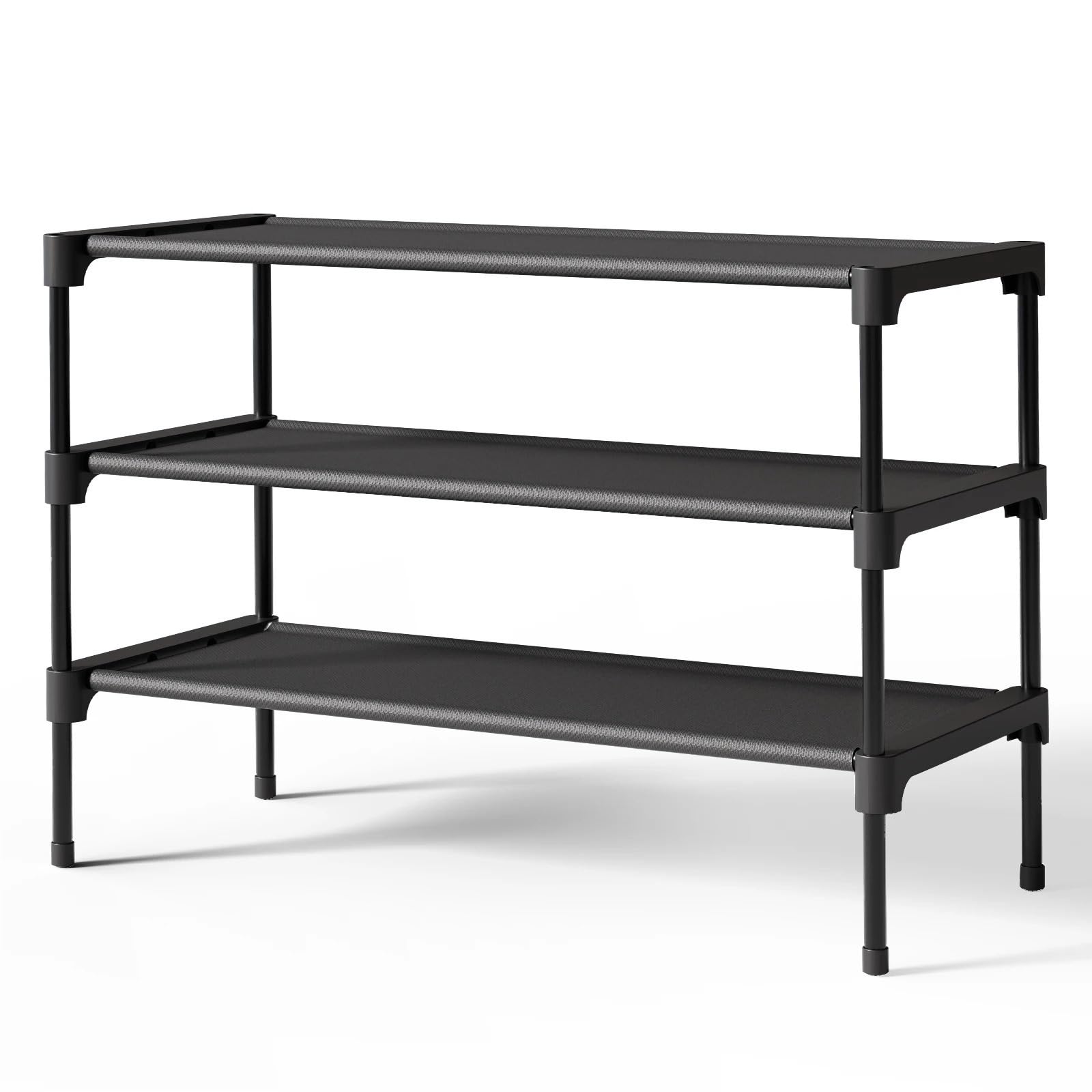 XILEUDUOD Shoe Organizer For Entryway 3-Tier Shoe Rack, Non-Woven Shoe Storage Shelf Organizer for Closet, Entryway, Garage Corridor, Stackable