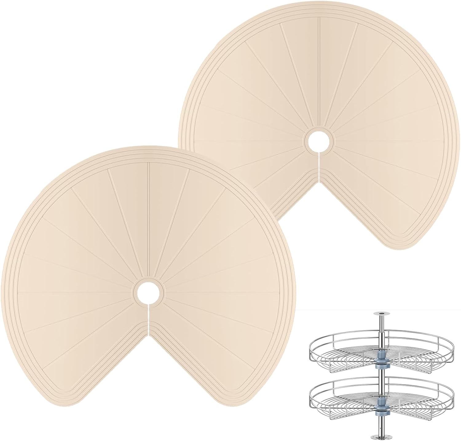 2 PCS Lazy Susan Shelf Liner,Silicone Waterproof Shelf Cabinet Liner,Non Slip Heat Resistant Lazy Susan Liners for Kitchen Cabinet(Khaki,26 Inch)