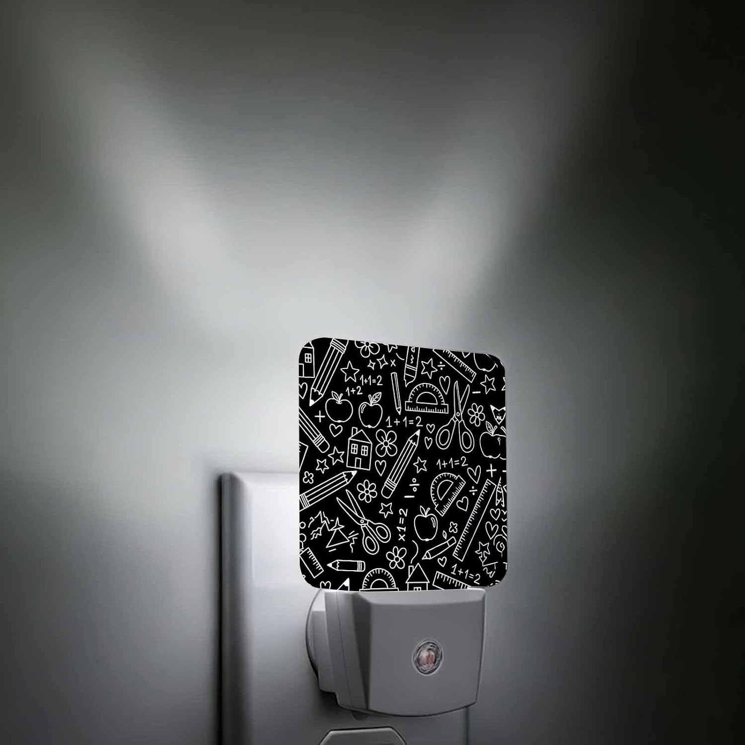 Night Lights Plug into Wall, Mathematics Tools Sketch LED Night Light with Light Sensors, Black Modern Abstract Icons Dusk to Dawn Decorative Nightlight for Bedroom Bathroom Hallway Kitchen Decor image 3