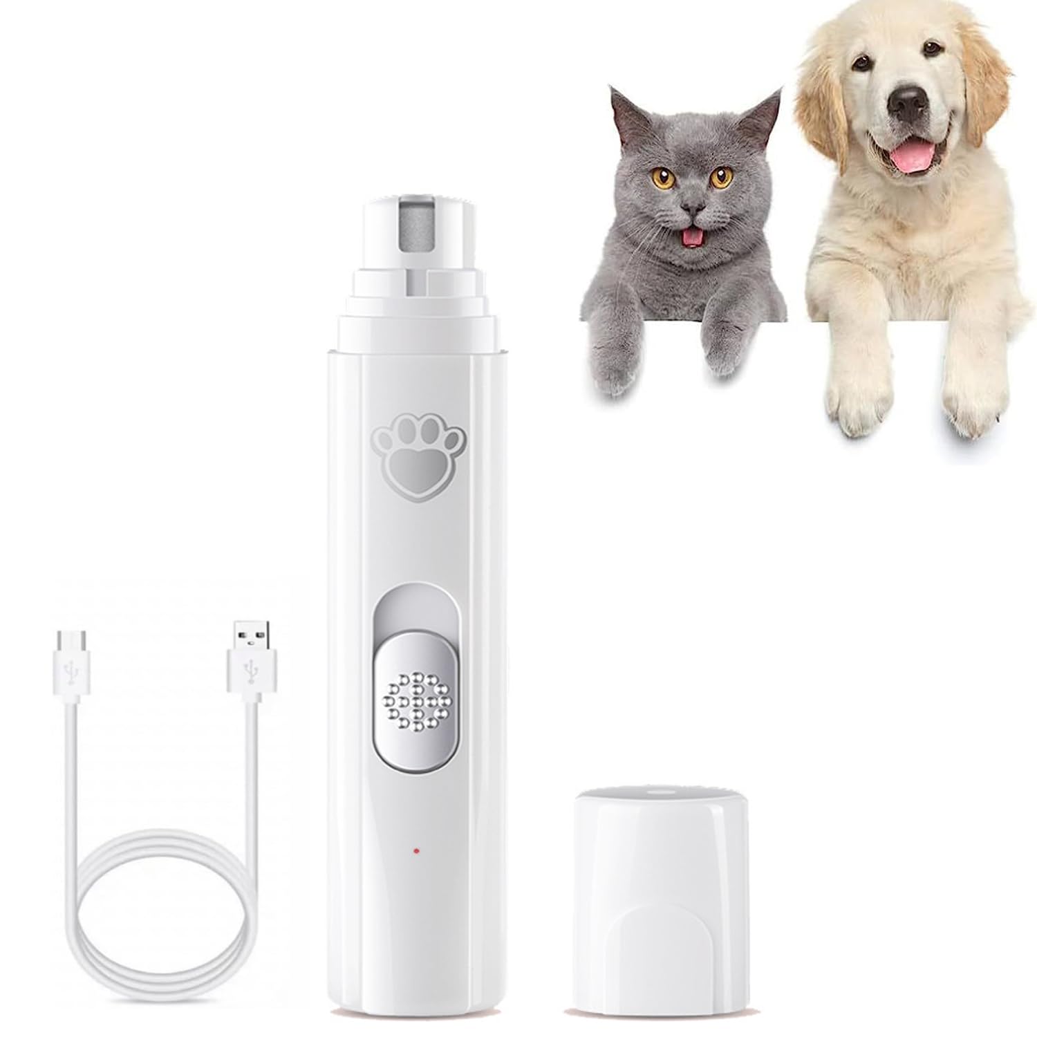 KPFIGHT Lima de Uñas Electrico Perros y Gatos, Corta Uñas Gatitos, 2 velocidades, 45 db Pet Nail Grinder USB Rechargeable 3 Ports Nail File para Mascotas Perros Gatos Pequeño, Mediano o Grande