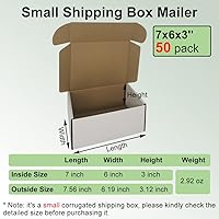 Vista 2 de Paquete de 50 cajas de envío de 7 x 6 x 3 pulgadas, sobres de cartón corrugado blanco para envíos por correo de pequeñas empresas (W763-50)
