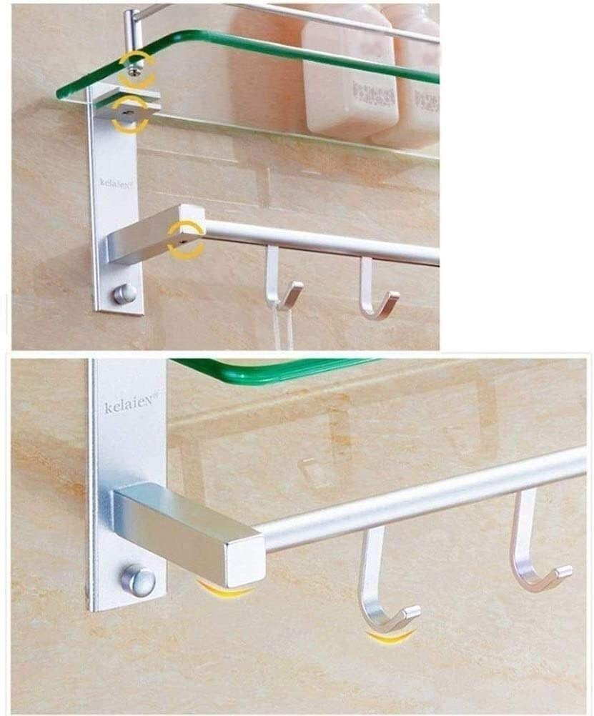 Estante De Vidrio para Baño, Estante De Aluminio para Baño, Estante De Pared con Perforación para Ducha, Cesta De Almacenamiento(Linked-45Cm)