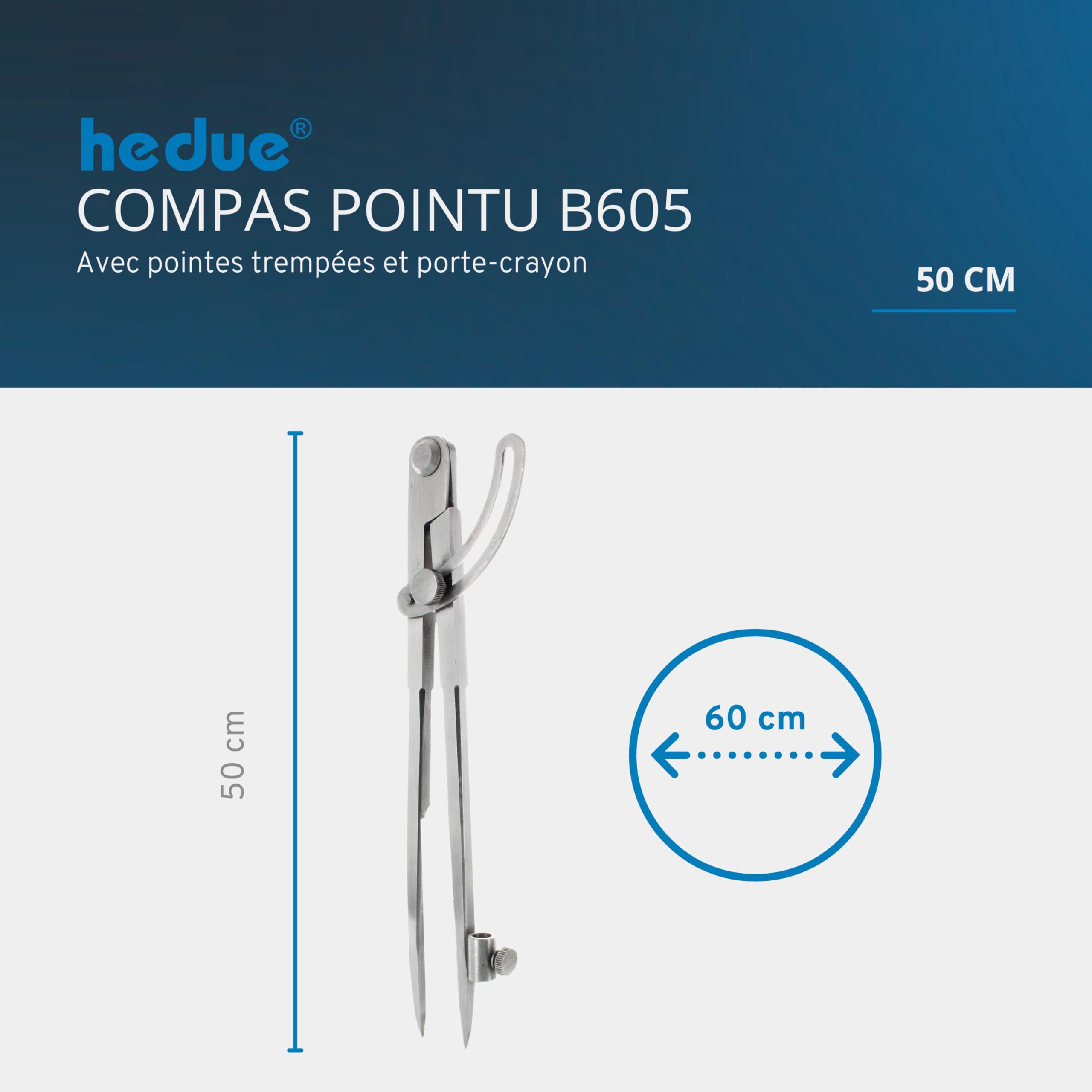 Compas pointu 50 cm - Grand compas avec porte-crayon et arc, compas menuisier en acier forgé