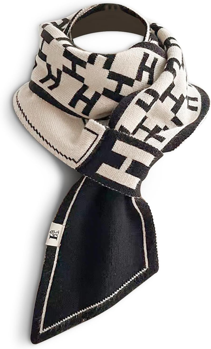 Skinny Knitted Scarf Women Winter Pull-Through Design Plaid Letter Pattern Narrow Long Neckerchief Warm Collar Scarf