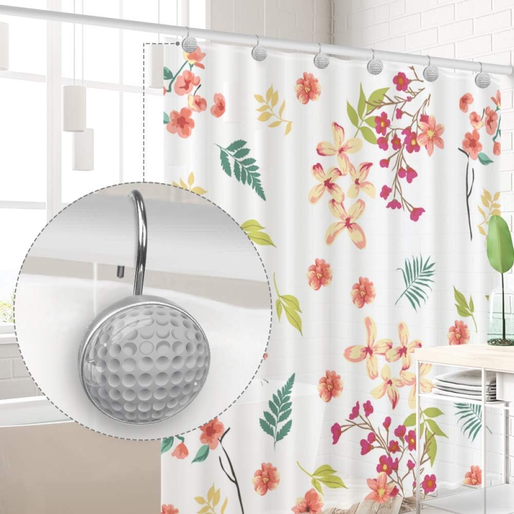 Golf Ball White Crystal Glass Shower Curtain Hooks Rings Decorative Bathroom Decor - Set of 12