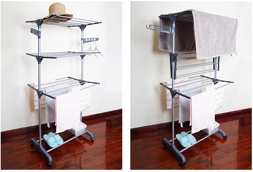 Clothes Airer Drying Rack Hanging Towel Floor Removable Folding Clothes Balcony Indoor Multi-Layer Drying Rack (Color : Blue Size : 153x73x44cm)