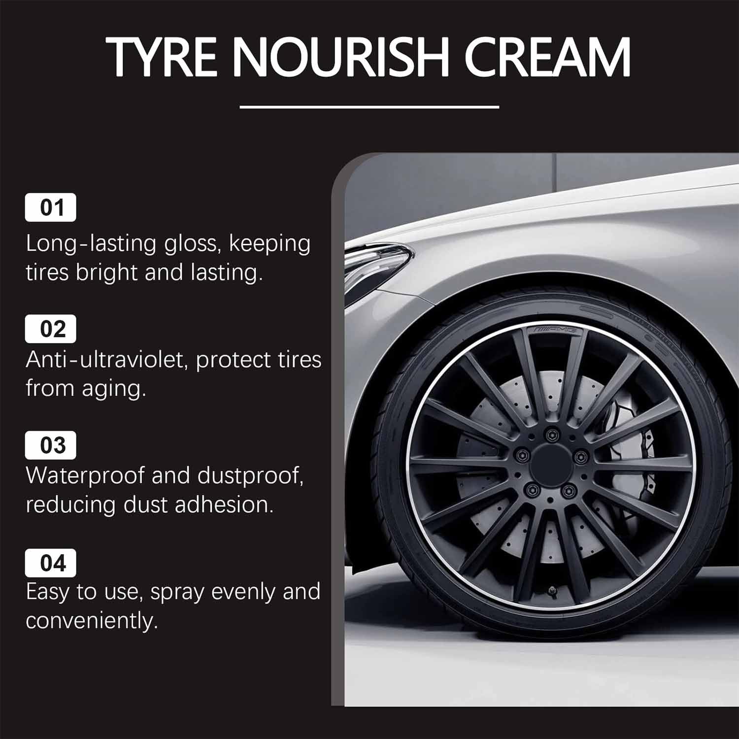 Tyre Nourish Cream, Tire Wax – Restores Black Gloss, Powerful Wheel Cleaning Refurbish Wax, High Gloss Wheel Guard and Rim Wax, for Cars Trucks Motorcycles (3Pcs) — view 3