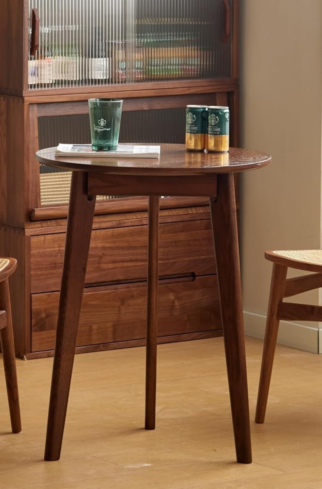 Runam WoodsLuxury Mid- Century Modern Small Round Dining Table for Kitchen, Dining Room, Living Room, Multi-Functional Solid Wood Table/Desk, Small Coffee Table. (Round- 50cm)