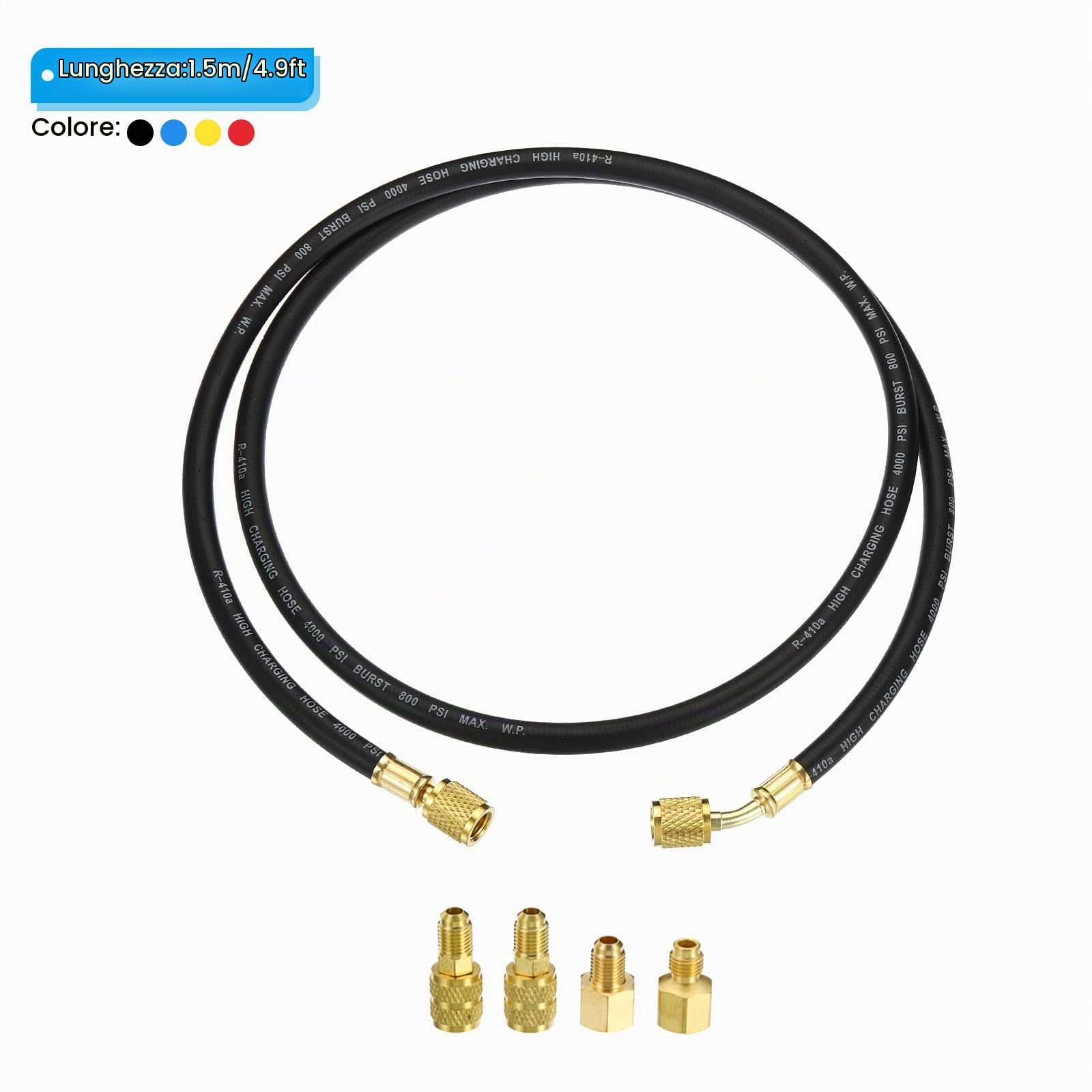 PATIKIL 1/4 SAE Refrigerante Ricarica Flessibile, 4pz 4.9ft 800PSI Collettore Manometro Flessibile con AC Adattatori per Aria Condizionatori HVAC Refrigerazione Manutenzione