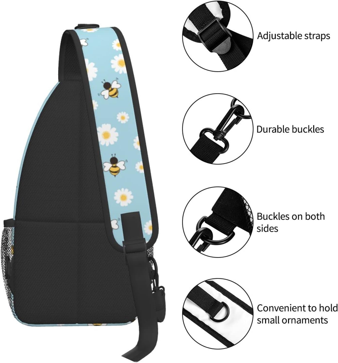 bassyil Bees Flower Sling Bag Crossbody Travel Hiking Chest Backpack Shoulder Daypack for Women Men One Size - Image 6