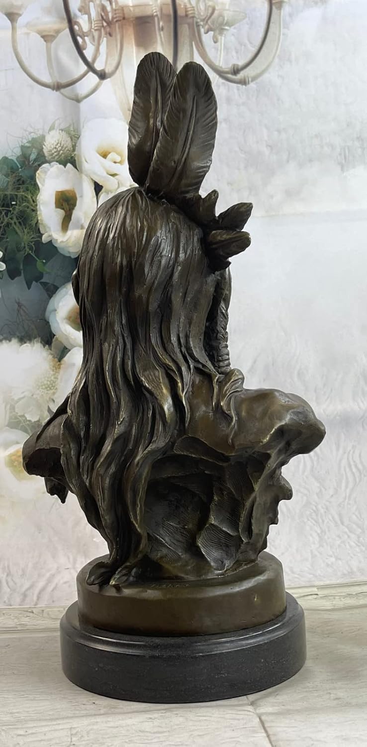 Native American Indian Chief Bronze Bust Sculpture Statue Marble Base Original Gift Decorative Art Sale Home by Think Bronze