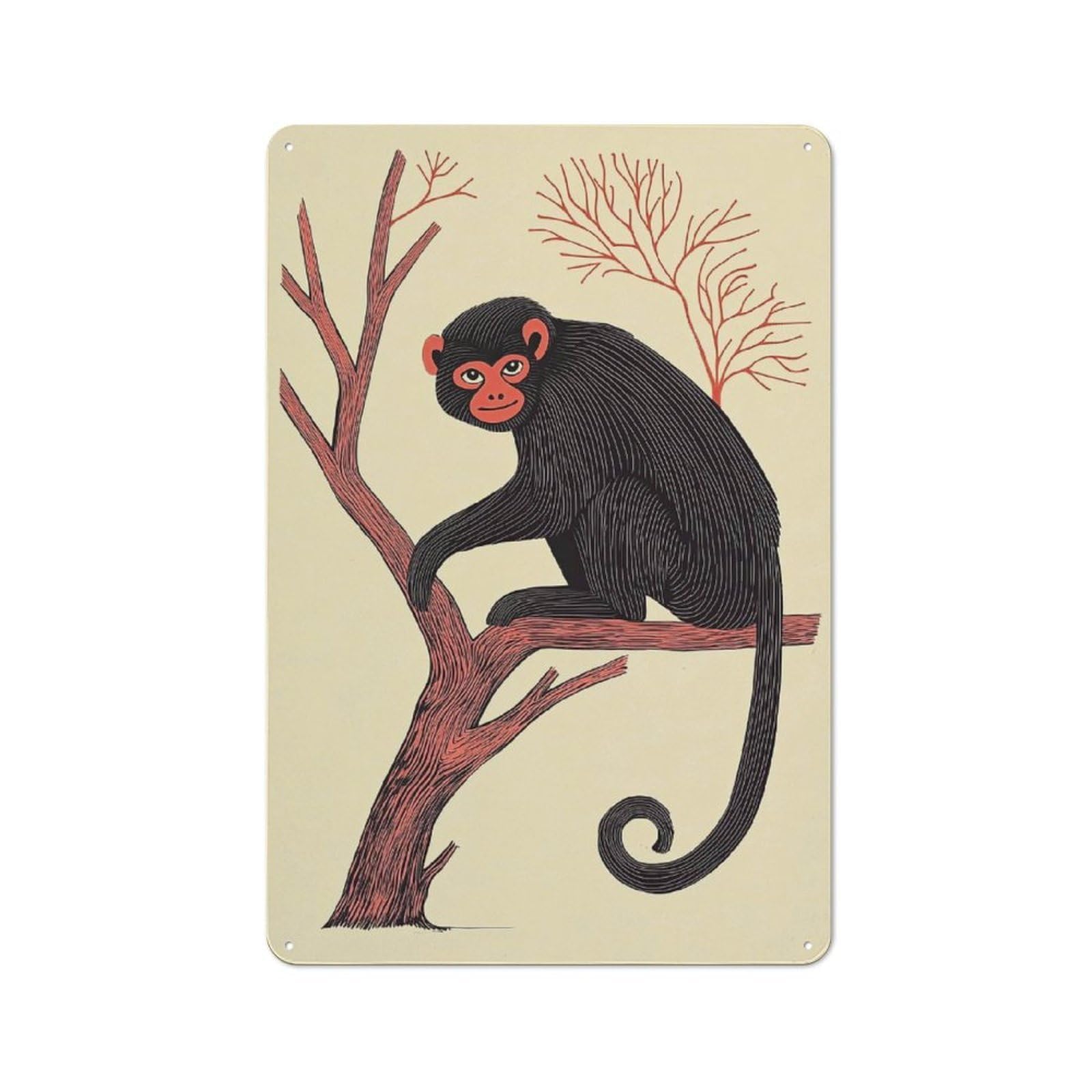 Junmoney Style-20 Black Monkey On Branch Workshop Style Metal Wall Decor 30X20cm, Garage Metal Sign For Workshop, Basement, Shed Or Games Room