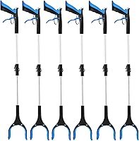 Sacoleus 6-Pack 32-Inch Foldable Grabber Reacher Tool with 4-Inch Wide Jaw & 360° Rotating Head for Seniors, Blue
