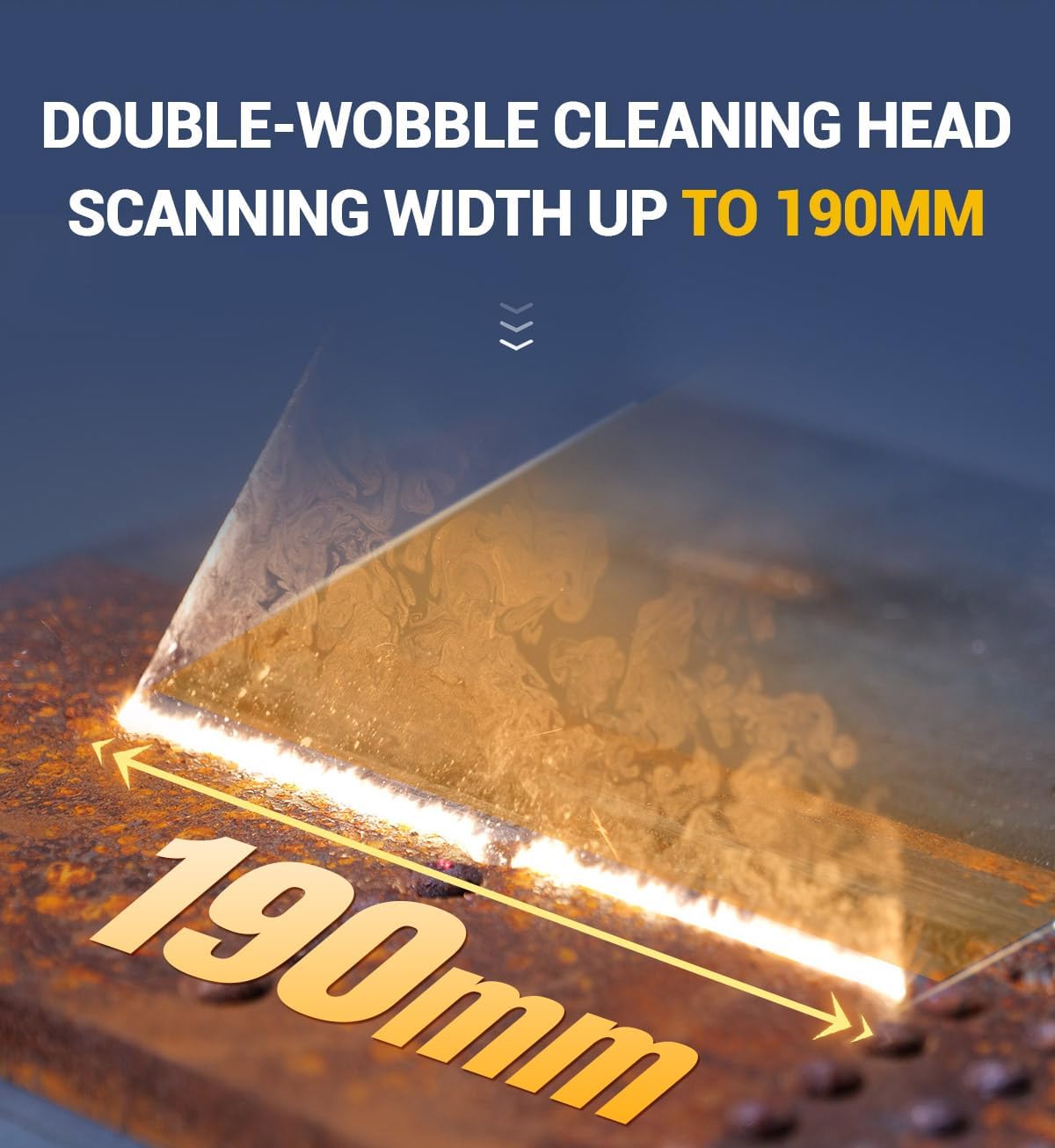 Illustration of the double-wobble cleaning head with a 190mm scanning width