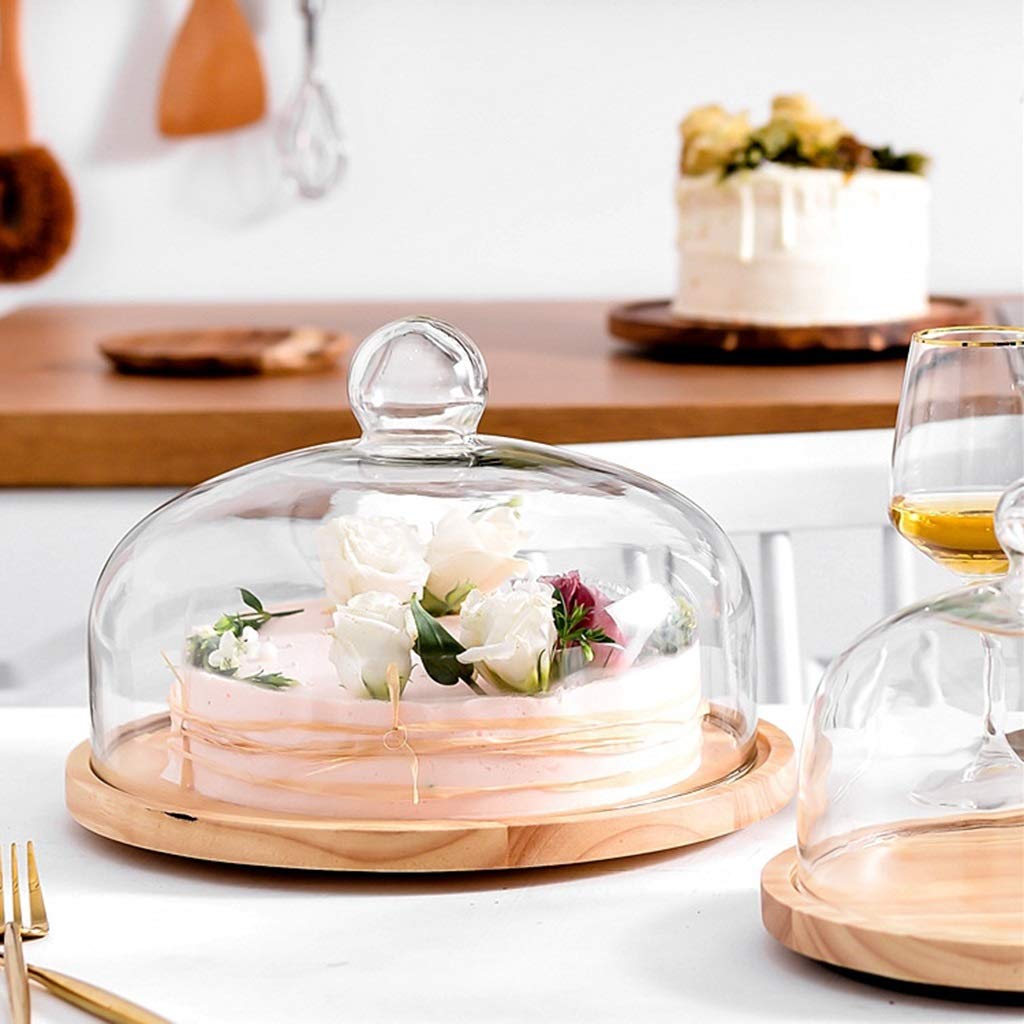 Familia de Platos for Carne, Disco de Madera, Mesa de Postre, Cubierta de Vidrio, Pan, merienda, cúpula, cúpula de Fruta, Pastel, Plato de exhibición Gourmet, Plato de Ensalada(20.4cm)