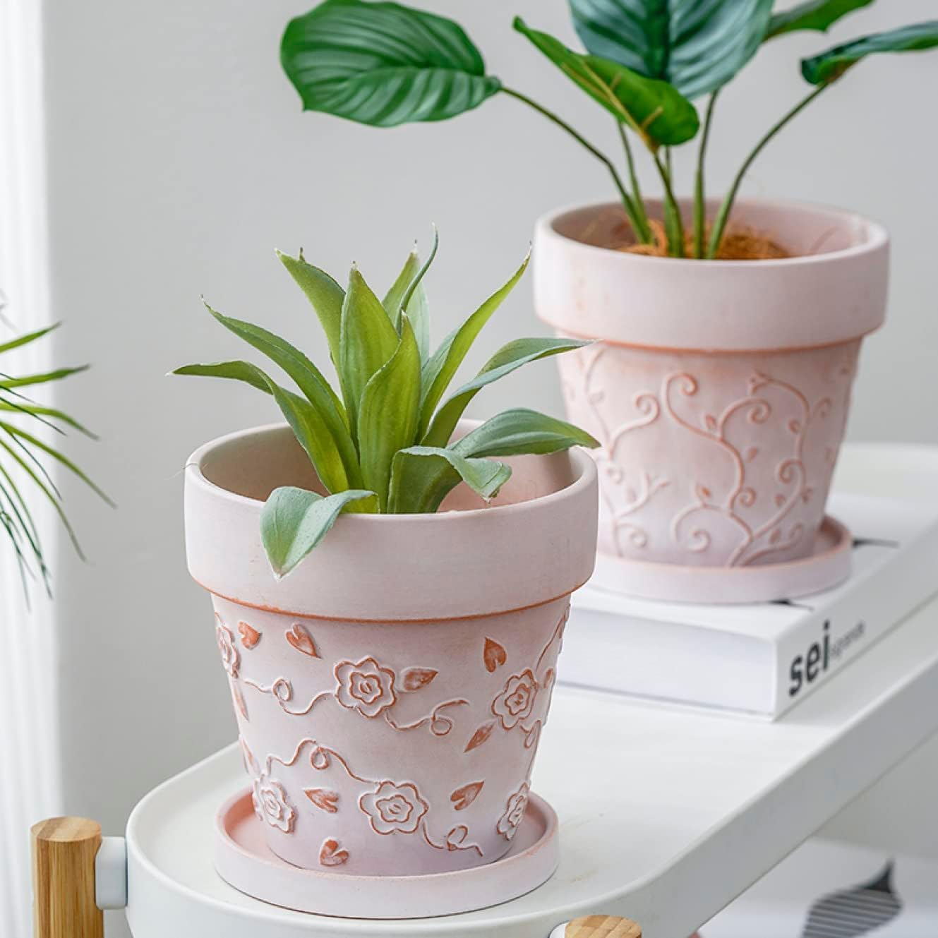 アンティーク テラコッタ縞模様植木鉢】丸型 素焼き 陶器 園芸