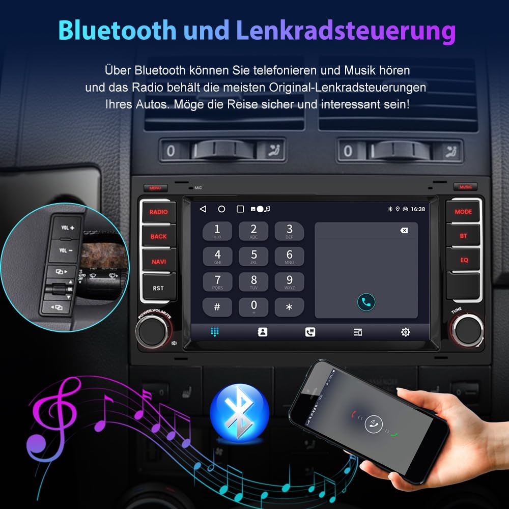 Junsun Android Autoradio für VW Touareg 2004-2011,Transporter T5 Multivan 2004-2009 2GB+32GB with 7 Zoll Touchscreen CarPlay, Android Auto, Bluetooth Navigtion Lenkradsteuerung