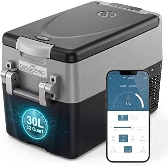 32QT Car Refrigerator,12v Electric Portable Car Fridge Freezer with App Control,Dual-Zone Storage,68F to -4F,Cooler Refrigerator for Automotive,Camping,Fishing,Travel & Home Use