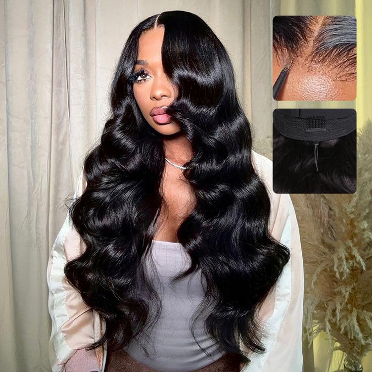 CHEETAHBEAUTY 7x6 Glueless Wigs Human Hair Pre Plucked Pre Cut 18 Inch Body Wave Lace Front Wigs Human Hair for Women 7x6 HD Lace Closure Wigs with Elastic Drawstring 200% Density Nautural Color