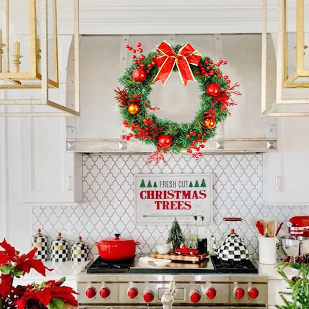 Christmas Wreaths for Front Door Xmas Wreath Ornaments Red Bow and Colored Balls Merry Christmas Decorations Wreath for Front Door Wall Window Indoor Outdoor Holiday Party Home Decor 20 Inches - Image 5