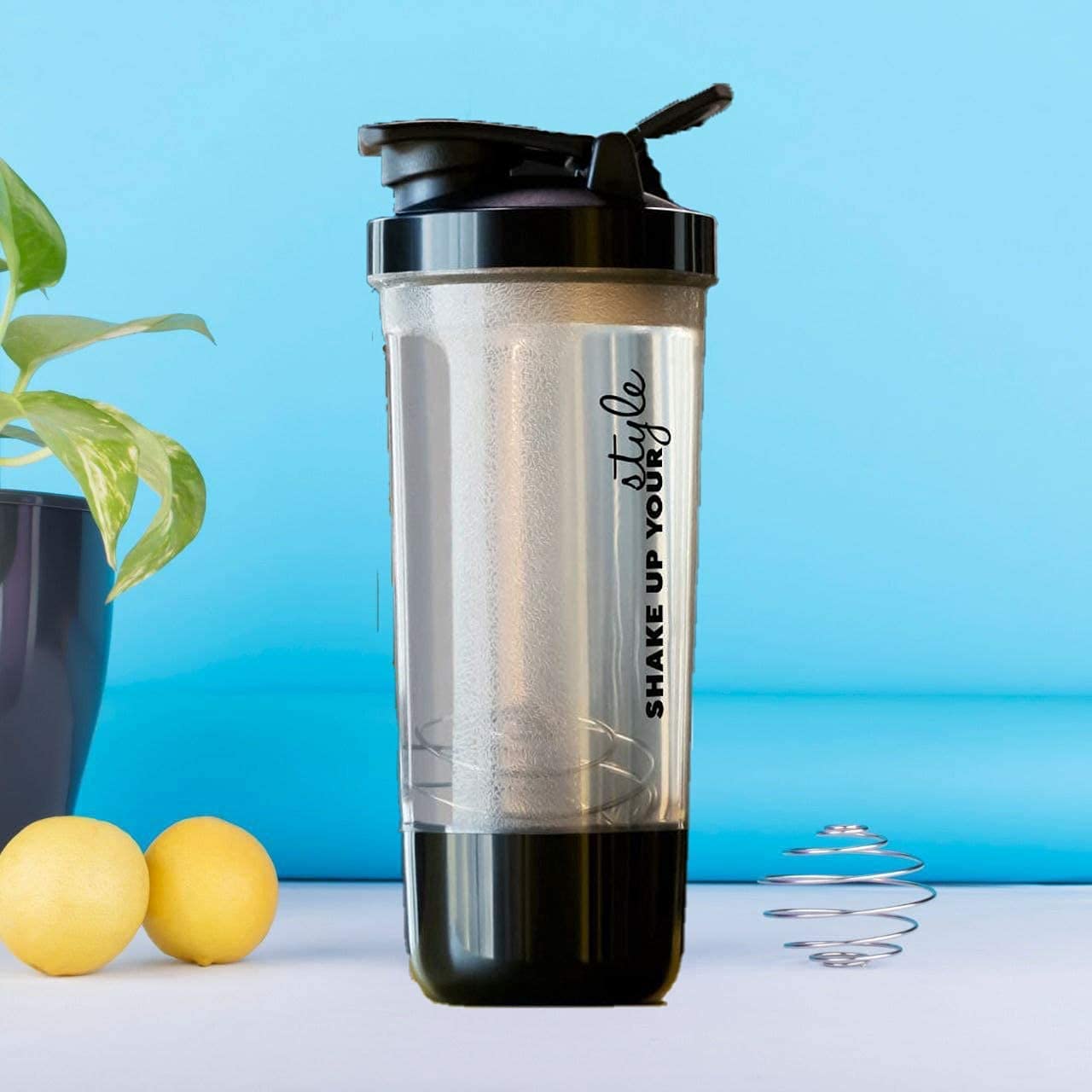 Leak Proof BPA Free Material 600ml Protein Shaker Bottle for Protein Mix with Storage Compartment and Stainless Steel Blender Ball for Pre/Post Workout Drinks, Gym, Cycling-image-43