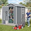 Gizoon 6x4 FT Outdoor Storage Shed with Floor, Resin Garden Tool Shed with Lockable Doors, Window, Vents, Reinforced Steel Frame, Waterproof Plastic Storage Sheds for Backyard, Patio, Lawn
