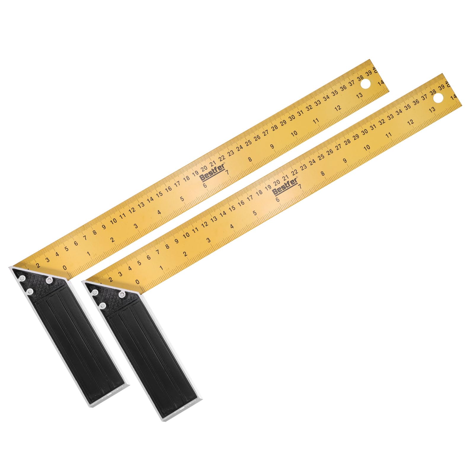 sourcing map 2Pcs Woodworking Square Ruler 40cm Carbon Steel Try Square Precision Framing Carpenter Tool Right Angle Ruler with Aluminium Handle for Professional Carpentry, Yellow Black