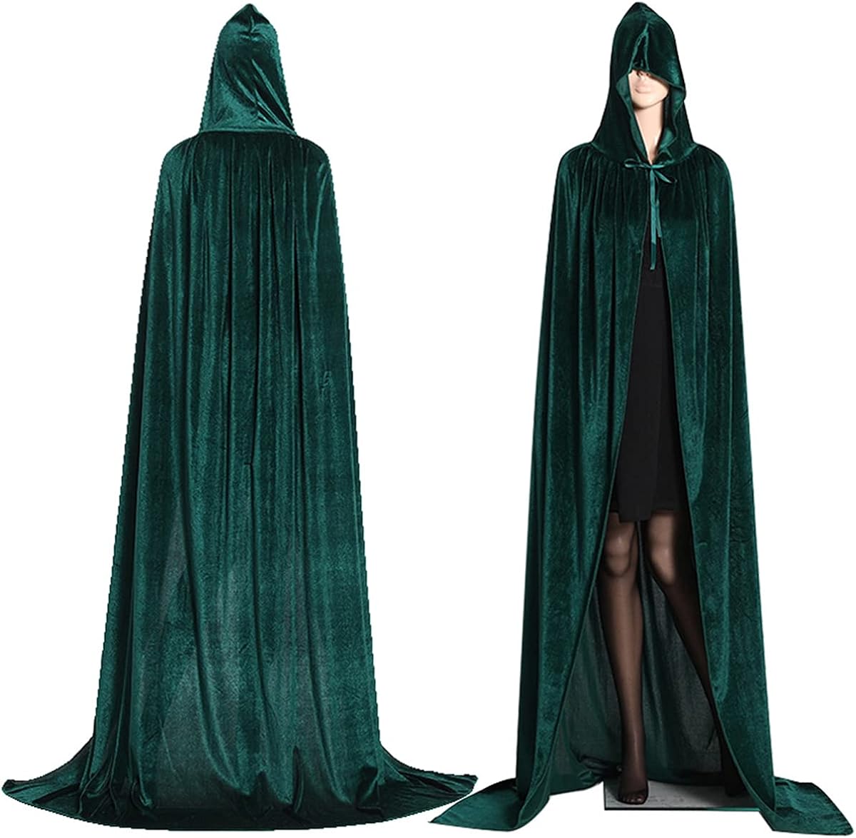 Full Length Hooded Robe Cloak Long Velvet Cape Cosplay Costume for Witch Goth Devil Pirate Vampire Demon, Christmas Halloween Party Dress Up 59 inch,(Black) : Clothing, Shoes & Jewelry