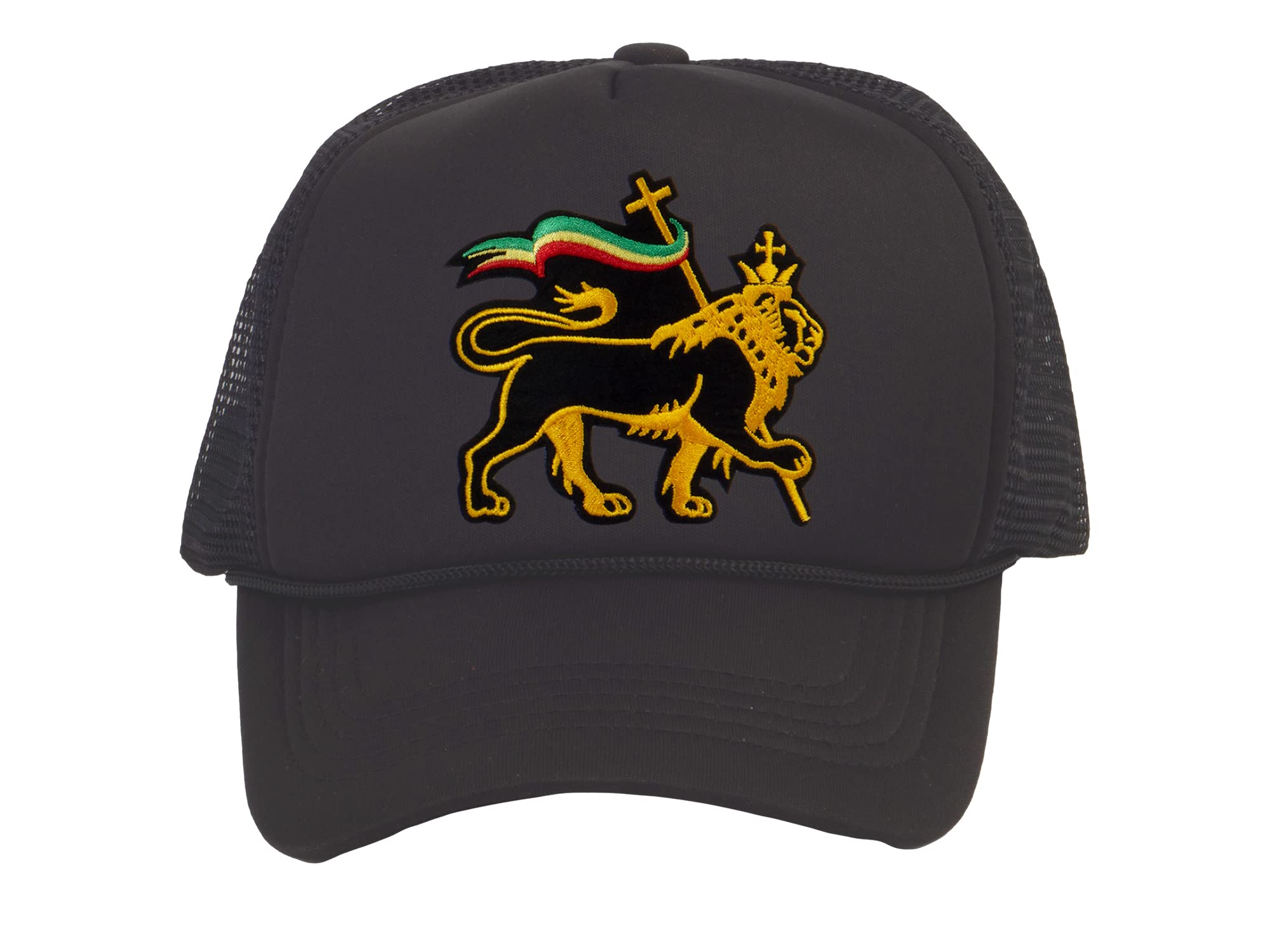 Gravity Threads Men's Black Gravity Rasta Lion Of Judah Trucker Hat