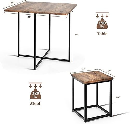 Miniatura 7 de Giantex Juego de mesa de comedor de 5 piezas, juego de comedor para 4 personas con taburetes cuadrados, juego de mesa de cocina pequeña con marco de