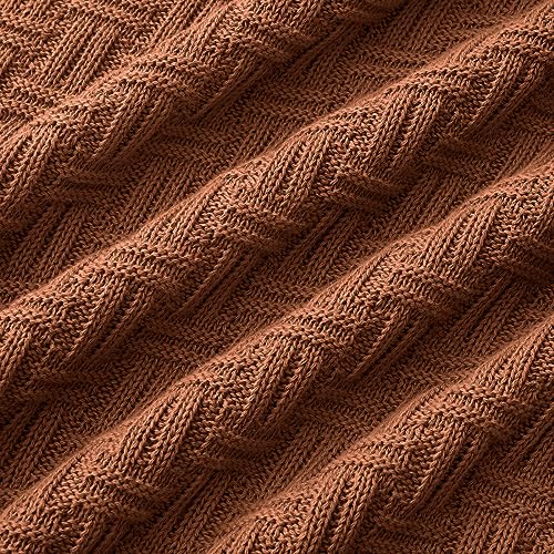 Image of TREELY 100% Cotton Knitted Throw Blanket 50 x 60 Inches, Brown