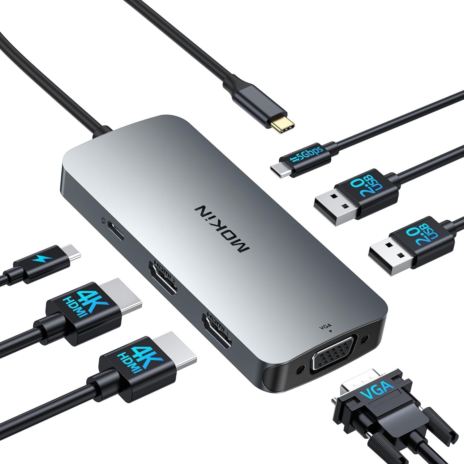 Adaptador multipuerto para Dell HP Lenovo Surface MacBook con triple pantalla USB C 7