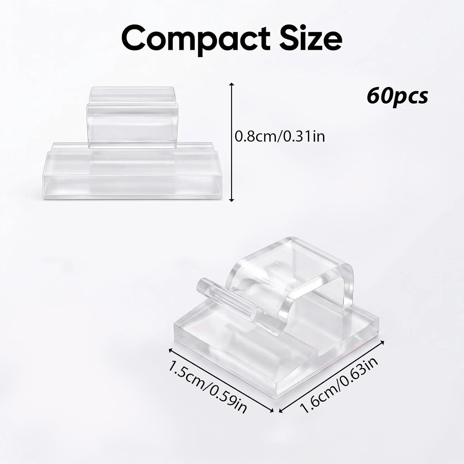 60 Pack Cable Clips, Electrical Cable Fixing, Self Adhesive Cable Holders, Wire Fixing and Light Garlands, for Walls and Offices