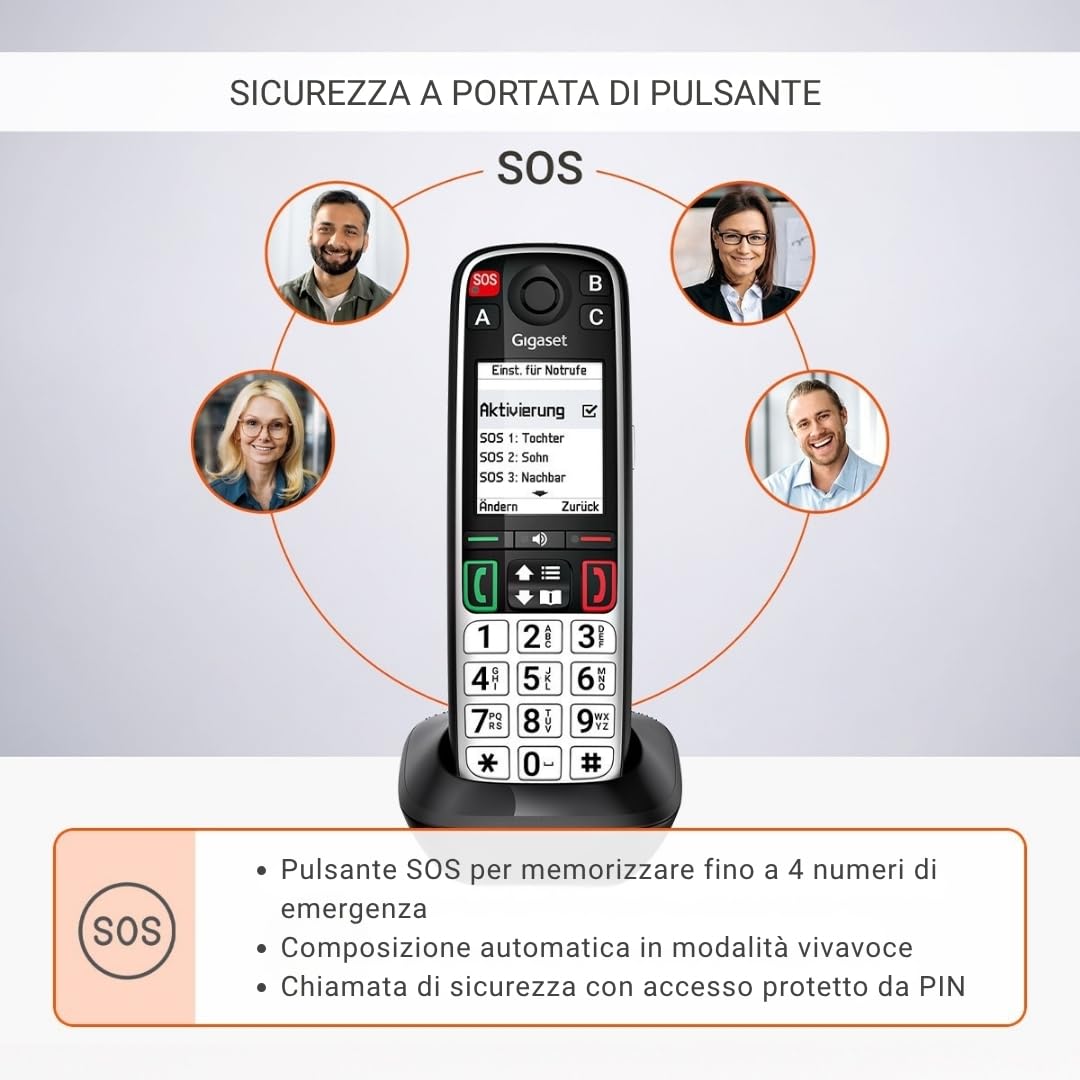 Gigaset Easy 520 Telefono per Anziani con Chiamata SOS, Tasti Grandi, Nero | Accessibilità, volume extra forte, tasti diretta, [Compatibile in DE, IT, FR, NL, BE, CHE, AUT]
