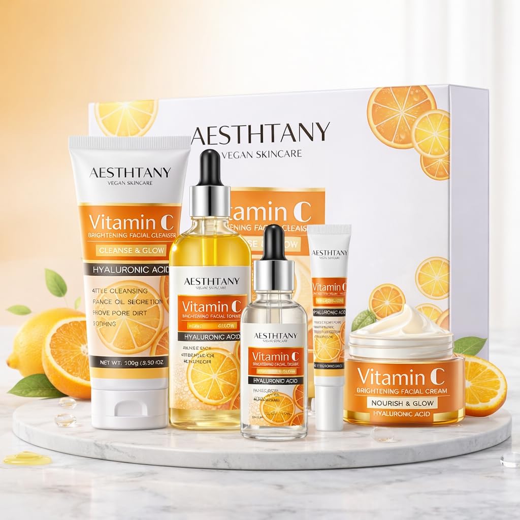 Vitamin C Skin Care Set Moisturizing Hyaluronic Acid Skin Care Kit,Face Cream,Face Serum,Eye Cream, Toner For Hydrating Skin, Anti-Aging Skin,5PCS For Women Beauty Set Gift Set