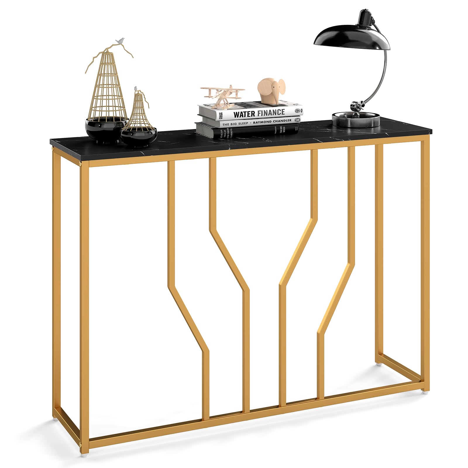 Multigot Console Table, Faux Marble Slim Long Couch Accent Table with Anti-tipping Device, Metal Frame Behind Sofa Side Entryway Table for Hallway, Foyer, Living Room (110cm, Black Double-Y Frame) โ image 1