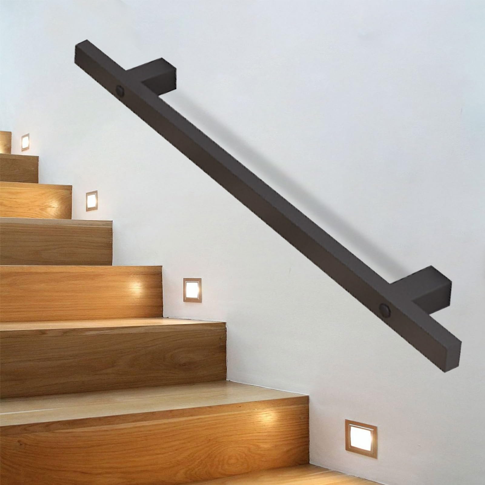 Czarne poręcze na schody | Nowoczesna poręcz schodowa Bezpieczne poręcze 60cm 1m 1.2m 1.5m 1.8m 2m 2.4m 4.8m Metalowy uchwyt | Wewnętrzny Zewnętrzny Zestaw balustrad schodowych do montażu na ścianie