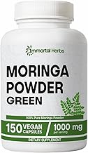 Moringa Capsules, 1000mg Strength, 20:1 Pure Moringa Leaf Powder, Digestive & Immune Support Green Superfood, Non-GMO & Gluten Free
