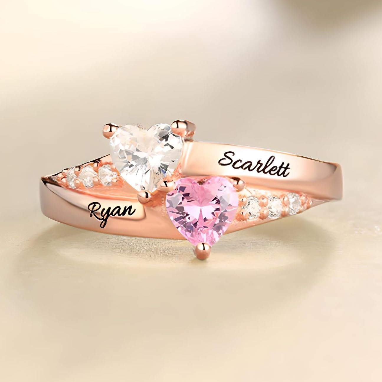 Engraved Promise Rings for Her Custom Two Birthstone Engagement Rings for Women Personalized Promise Rings for Women 2 Birthstone Wedding Rings for Women Heart Shaped Promise Ring Engraved Ring