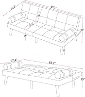 Vista 3 de HMFULE Sofá cama convertible con patas de madera maciza, tela de lino, moderno sofá futón tapizado ajustable para espacio de vida compacto, azul