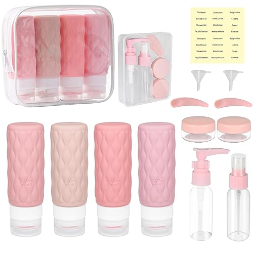 YoHyien 8 Stück Silikon Reiseflaschen zum Befüllen 100ml, Auslaufsicher Silikon Reise Flaschen Set, Nachfüllbar Reisegröße Behälter Kosmetik, BPA-Frei Reisebehälter für Shampoo, Lotion, Duschgel